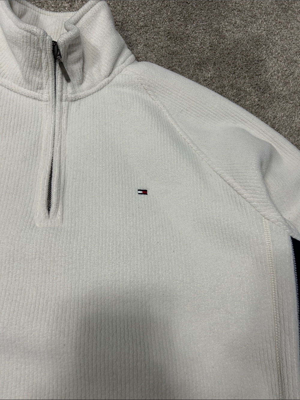 Vintage Tommy Hilfiger Cream Navy Quarter Zip Sweater - Picture 2 of 6